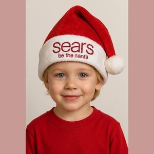 Sears Santa Hat Red White One Size